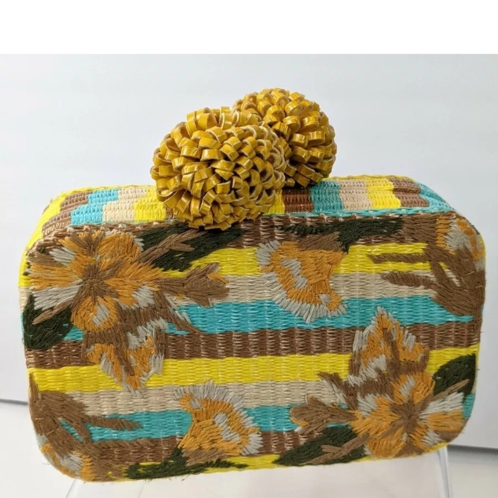 Yellow and Brown Clutch with Vintage Floral Design